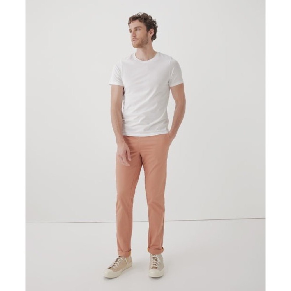 Pact Men's Woven Twill Roll Up Pants Organic‎ Cotton Pull On Chino Sz Large Clay